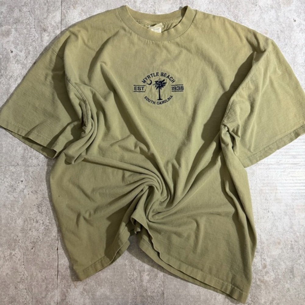 Vintage 90s Perry Ellis Myrtle Beach NC Embroiderd‎ Sage Green Graphic Tee XL